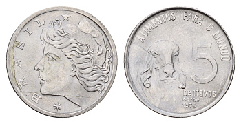 Бразилия 5 сентаво 1976 ФАО, зебу KM 587 нержавеющая сталь UNC 4687-1018