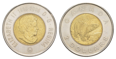 Канада 2 доллара 2006 10 лет чеканки KM 836 биметалл UNC 4631-845