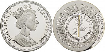 Остров Мэн 1 крона 2000 миллениум, отсчет KM 1051 серебро PROOF 11-093-43