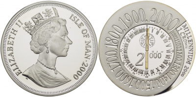 Остров Мэн 1 крона 2000 миллениум, отсчет KM 1051 серебро PROOF 11-093-43