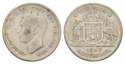 Австралия 1 флорин = 2 шиллинга 1947 Георг VI (1936-1952) KM 40a серебро 60-1012