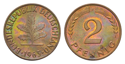 ФРГ 2 пфеннига 1963 F KM 106, J. 381 бронза 4682-1066