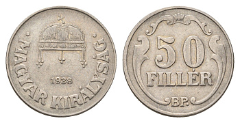 Венгрия 50 филлеров 1938 KM 509 медно-никель 46-246