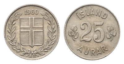 Исландия 25 эйре 1960 KM 11 медно-никель 4696-331