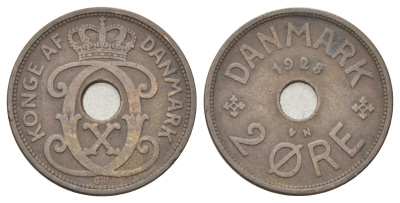 Дания 2 эре 1928 N, Кристиан X (1912-1947) KM 827 бронза 4701-668