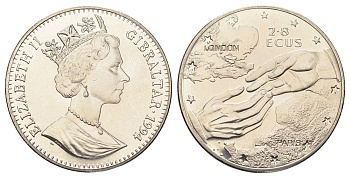 Гибралтар 2,8 экю 1994 Евротоннель KM 484 медно-никель BU 1078-3-23
