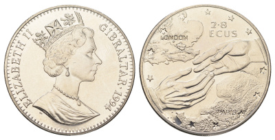 Гибралтар 2,8 экю 1994 Евротоннель KM 484 медно-никель BU 1078-3-23