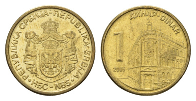 Сербия 1 динар 2005 KM 39 никель латунь UNC 4689-1015