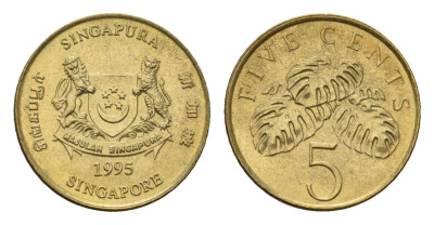 Сингапур 5 центов 1995 KM 99 алюминиевая бронза UNC 4643-225
