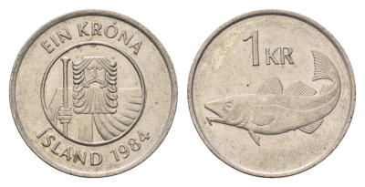 Исландия 1 крона 1984 треска KM 27 медно-никель 4687-835
