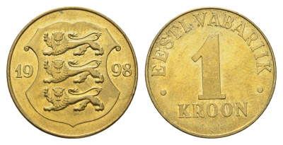 Эстония 1 крона 1998 KM 35 латунь aUNC 4688-641