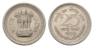 Индия 25 пайс 1959 KM 47.1 никель UNC 4687-1069