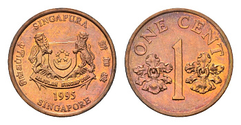 Сингапур 1 цент 1995 KM 98 цинк плакированный медью UNC 4643-163