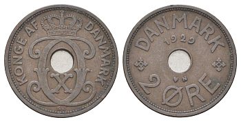 Дания 2 эре 1929 N, Кристиан X (1912-1947) KM 827 бронза 4701-733