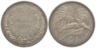 Германская Новая Гвинея 5 марок 1894 J. 707, KM 7 серебро 00-00