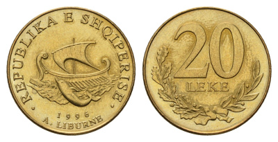 Албания 20 леков 1996 KM 78 алюминиевая бронза UNC 181-552