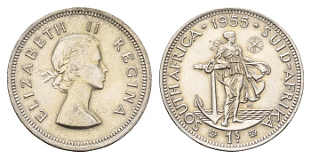 ЮАР 1 шиллинг 1955 Елизавета II (1952-2022) KM 49 серебро 4678-225