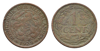 Нидерланды 1 цент 1929 Вильгельмина (1890-1948) KM 152 бронза 4684-1232