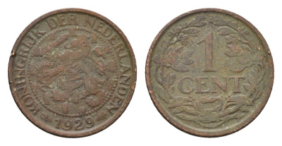 Нидерланды 1 цент 1929 Вильгельмина (1890-1948) KM 152 бронза 4684-1232
