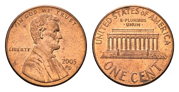 США 1 цент 2005 D, Линкольн KM 201b цинк плакированный медью 4685-512