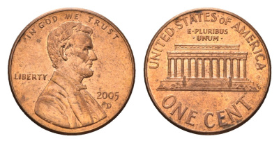 США 1 цент 2005 D, Линкольн KM 201b цинк плакированный медью 4685-512