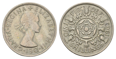 Великобритания 2 шиллинга (флорин) 1963 Елизавета II (1952-2022) KM 906, Spink 4146 медно-никель 4183-531