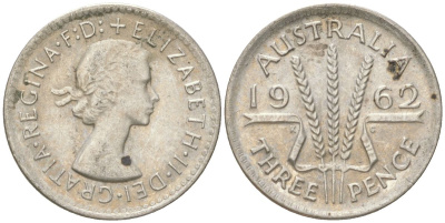 Австралия 3 пенса 1962 Елизавета II (1952-2022) KM 57 серебро 4623-115