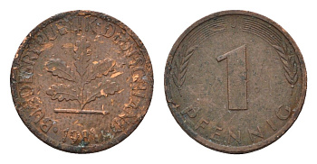 ФРГ 1 пфенниг 1981 J KM 105, J. 380 сталь плакированная медью 4685-335