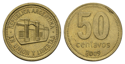Аргентина 50 сентаво 2009 здание конгресса Тукумана KM 111 алюминиевая бронза UNC 4121-213