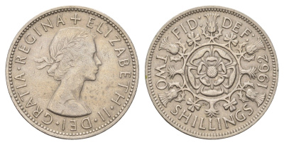 Великобритания 2 шиллинга (флорин) 1962 Елизавета II (1952-2022) KM 906, Spink 4146 медно-никель 4183-516
