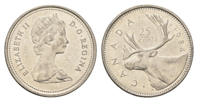 Канада 25 центов 1984 Елизавета II (1952-2022), олень KM 74 никель 4688-522