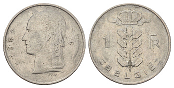 Бельгия 1 франк 1967 Belgie KM 143 медно-никель 4684-815