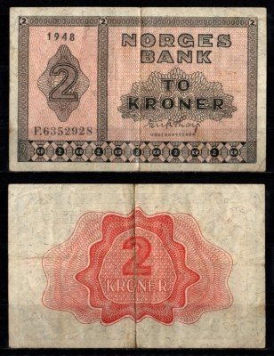 Норвегия 2 кроны 1948 Pick 16 b бумага 7457-28-3-1