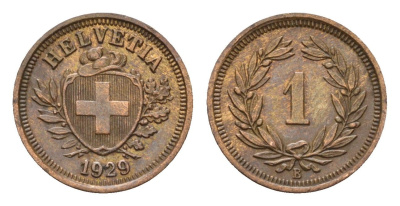 Швейцария 1 раппен 1929 B KM 3.2 бронза 46-542