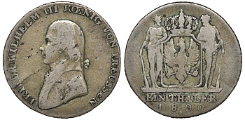 Пруссия 1 талер 1800 A, Фридрих Вильгельм III (1797-1840) KM 368, AKS 10, Dav. 2603, Kahnt 361, Thun 242 серебро 00-00