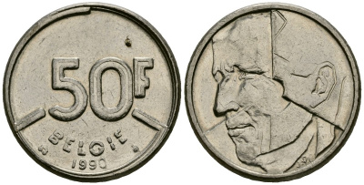 Бельгия 50 франков 1990 BELGIE, Бодуэн I (1951-1993) KM 168 никель 4138-844