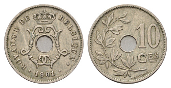 Бельгия 10 сантимов 1901 Belgique, Леопольд I (1865-1909) KM 48 медно-никель 4685-1032