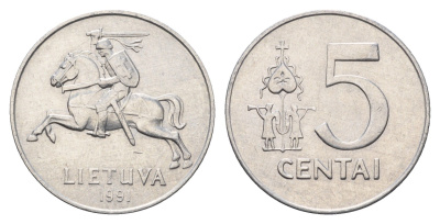 Литва 5 центов (сентов) 1991 год-тип KM 87 алюминий 4688-944