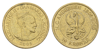 Дания 10 крон 2005 Сказка - Гадкий утёнок KM 898 алюминиевая бронза 119-216