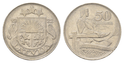 Латвия 50 сантимов 1922 год-тип KM 6 никель 4695-243