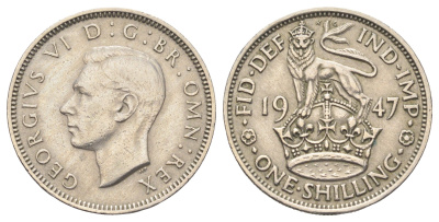 Великобритания 1 шиллинг 1947 Георг VI (1936-1952), Английский герб KM 863, Spink 4105 медно-никель 4698-1032