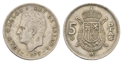 Испания 5 песет 1975 (80) M, Хуан Карлос I (1975-2014) KM 807 медно-никель 4633-316