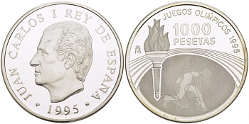 Испания 1000 песет 1995 XXVI олимпийские игры в Атланте 1996 года KM 952 серебро PROOF 11-168-11