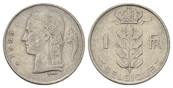 Бельгия 1 франк 1955 Belgique KM 142 медно-никель 4684-818