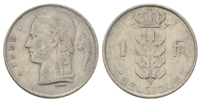 Бельгия 1 франк 1955 Belgique KM 142 медно-никель 4684-818