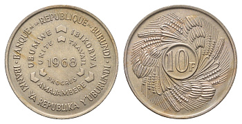 Бурунди 10 франков 1968 KM 17 никель латунь UNC 4675-1251