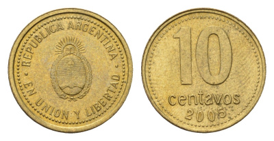 Аргентина 10 сентаво 2005 KM 107 алюминиевая бронза UNC 4687-954