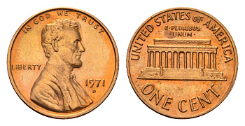 США 1 цент 1971 D, Линкольн, из набора KM 201 медь цинк BU 4685-451
