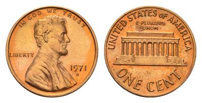 США 1 цент 1971 D, Линкольн, из набора KM 201 медь цинк BU 4685-451