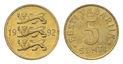 Эстония 5 сентов 1992 KM 21 латунь UNC 4694-1262